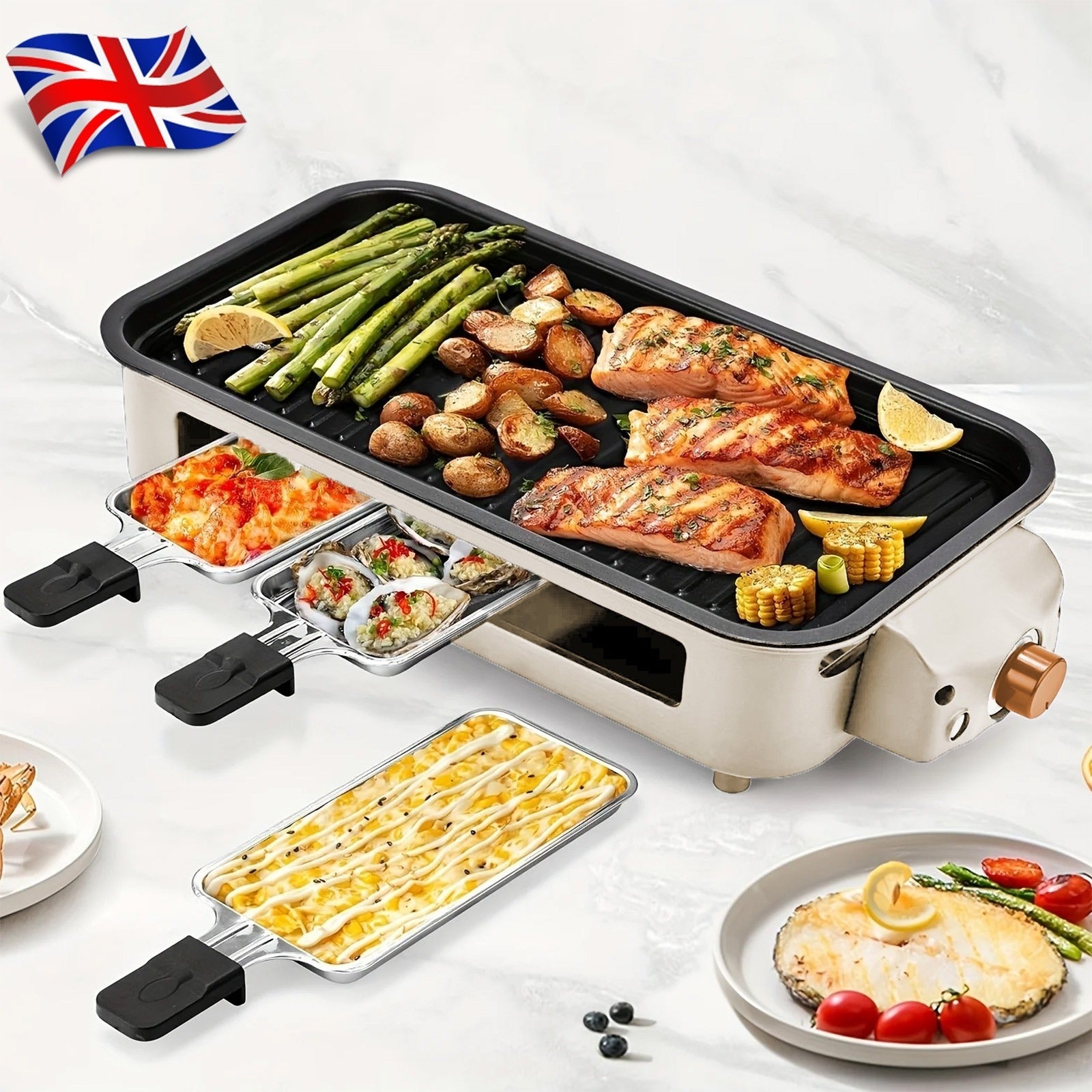 1500W Electric Smokeless BBQ Grill, 2-in-1 Indoor Griddle & Hot Plate