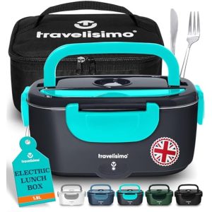TRAVELISIMO Heated Lunch Box 80W Electric Lunch Box Food Heater 1.5L Portable Food Warmer for Travel & Office, 12V/24V/230V Heated Lunch Boxes for Adults, Stainless Steel Truck & Car Electric Lunchbox
