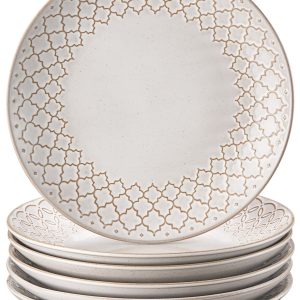 DOWAN Dinner Plates,  8.5" Premium Porcelain Side Plate Set of 6, Salad Plates, Dessert Plate, Flat Dinner Set for Appetizer, Lunch, Salad, Steak,