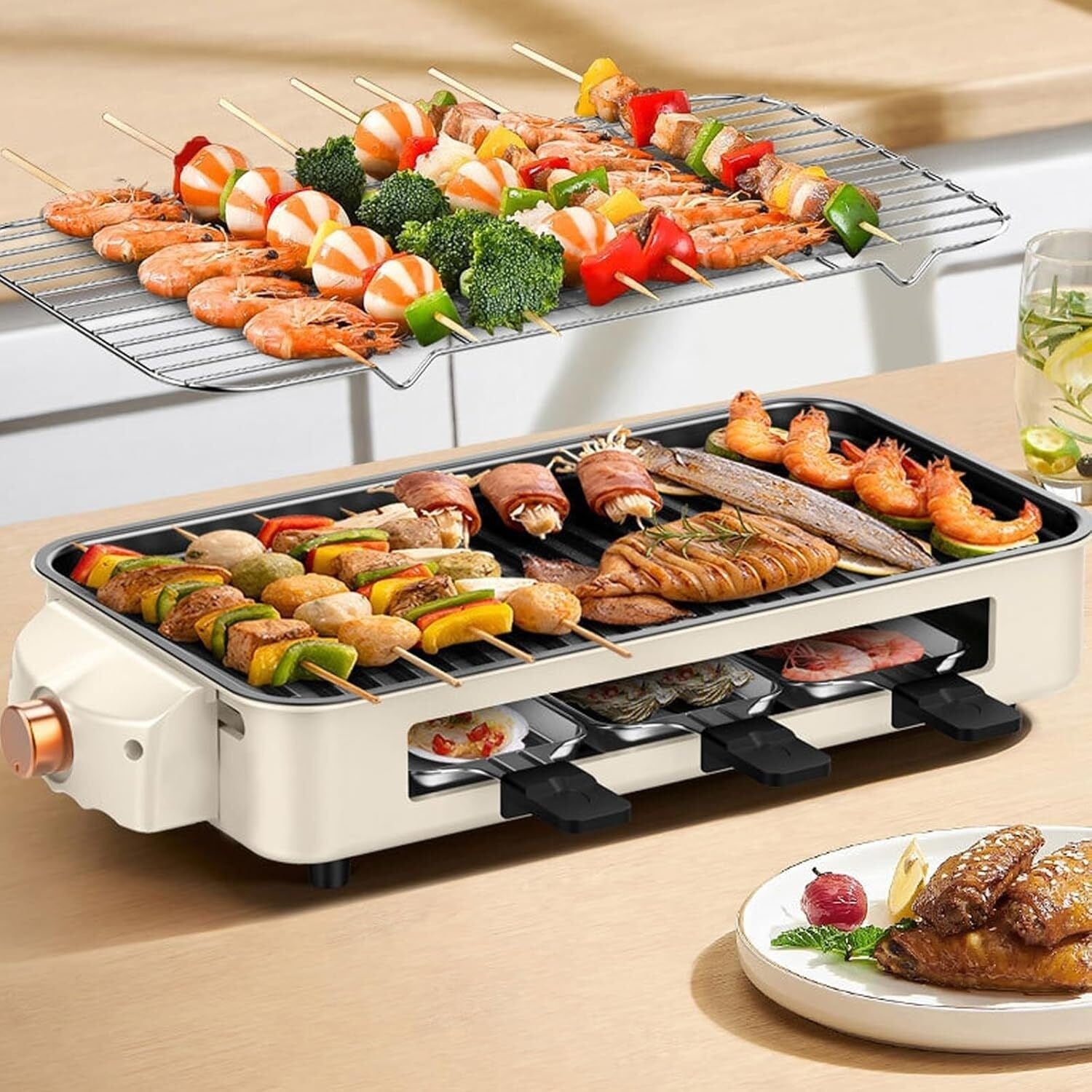 1500W Electric Smokeless BBQ Grill, 2-in-1 Indoor Griddle & Hot Plate