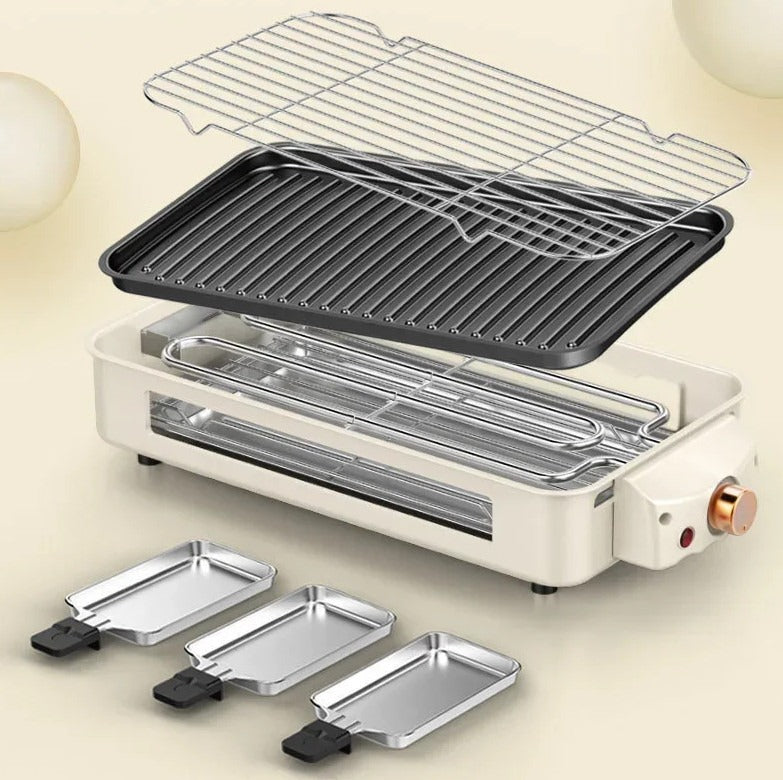 1500W Electric Smokeless BBQ Grill, 2-in-1 Indoor Griddle & Hot Plate