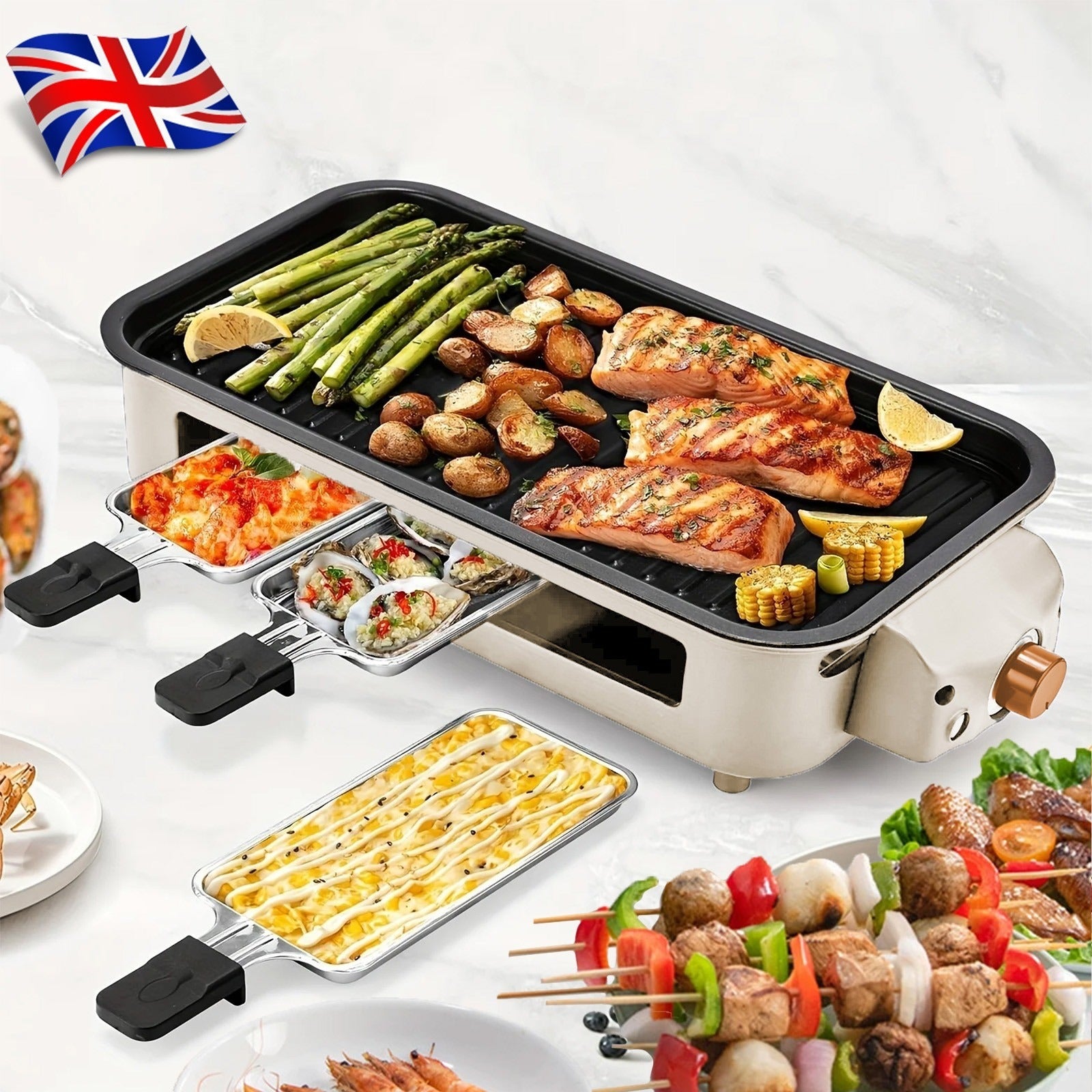 1500W Electric Smokeless BBQ Grill, 2-in-1 Indoor Griddle & Hot Plate